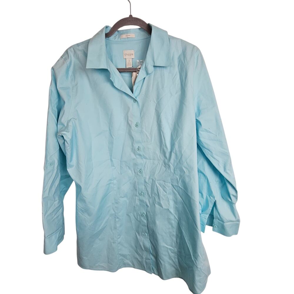 Chicos Womens Lenae Effortless Cotton Shirt XL Lagenlook Coastal Gandma Resort
